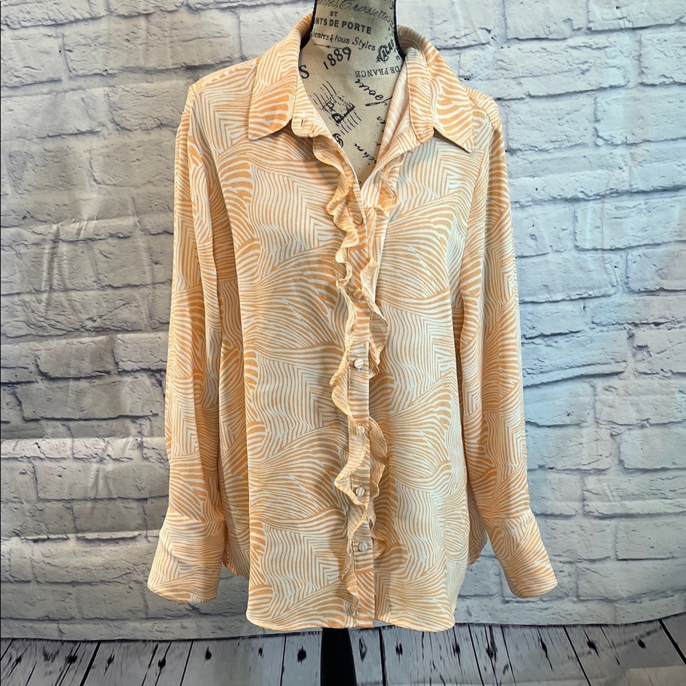 Chico's Zebra Patterned Ruffle Blouse Orange Long… - image 2